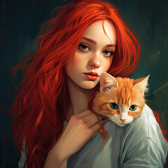 Cute Red Hair and Fierce Girl, Generative AI