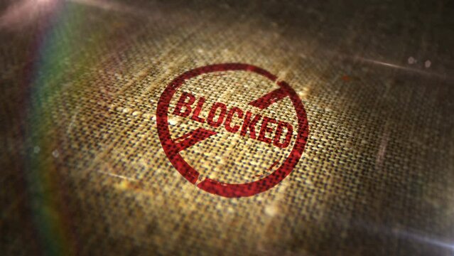 Blocked sign stamp on natural linen sack. Permitted ban and prohibition 3D rendered design abstract concept. Looped and seamless animation.