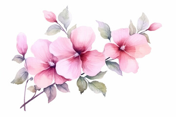 Fototapeta na wymiar Watercolor painting of pink spring blossom isolated on white background created with Generative AI technology