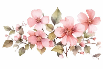 Naklejka na ściany i meble Watercolor painting of flowers and leaves isolated on white background created with Generative AI technology