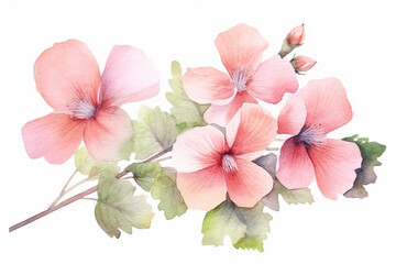 Fototapeta na wymiar Watercolor painting of pink spring blossom isolated on white background created with Generative AI technology