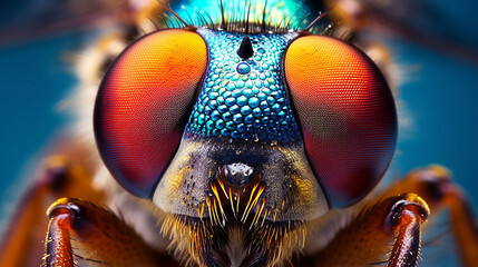 Generative AI. Insect Eyes: Explore the mesmerizing patterns and colors of insect eyes up close, revealing the fascinating structures and adaptations that allow them to perceive their surroundings - obrazy, fototapety, plakaty