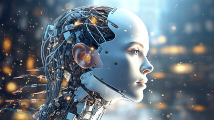Obraz na płótnie Canvas head with gears inside of robot female