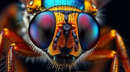 Generative AI. Insect Eyes: Explore the mesmerizing patterns and colors of insect eyes up close, revealing the fascinating structures and adaptations that allow them to perceive their surroundings - obrazy, fototapety, plakaty