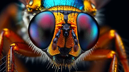 Foto op Aluminium Generative AI. Insect Eyes: Explore the mesmerizing patterns and colors of insect eyes up close, revealing the fascinating structures and adaptations that allow them to perceive their surroundings © The Gentleman