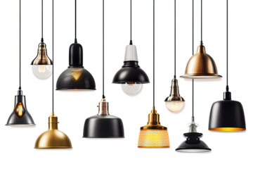 Hanging and floor lamps set collection, light in the dark.Light bulbs Generative ai, Transparent background