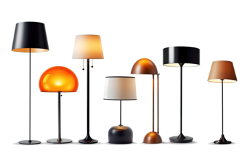 Hanging and floor lamps, light in the dark.
Light bulbs Generative ai, Transparent background