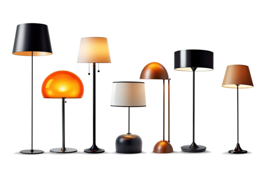 Hanging and floor lamps, light in the dark.
Light bulbs Generative ai, Transparent background