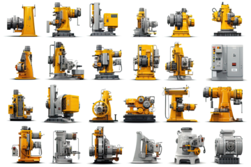 Different machine tool types collection photo realistic. Generative ai, Transparent background