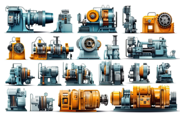 Different machine tool types collection photo realistic. Generative ai, Transparent background