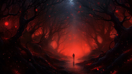 A Person Entering a Red and Black Nightmare Dimension Generative AI