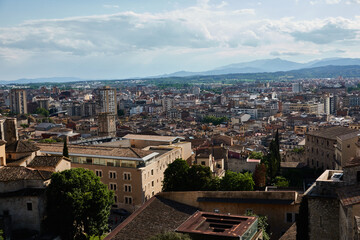 Fototapeta premium The historic center of Girona with the cathedral and the walls. Catalonia. Spain