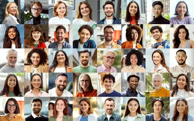 Deurstickers Collage portrait of multiracial smiling different business people. A lot of happy modern people faces in mosaic collection. Successful business, career, diversity concept  © Maria Vitkovska