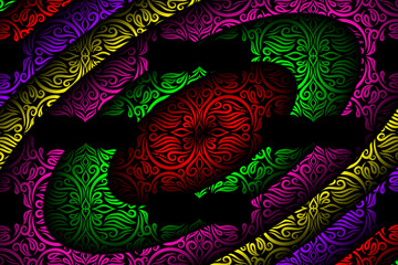 Limited edition luxurious design colourful rainbow flowers line art pattern of indonesian culture traditional  batik ethnic dayak for background wallpaper textile or fashion
