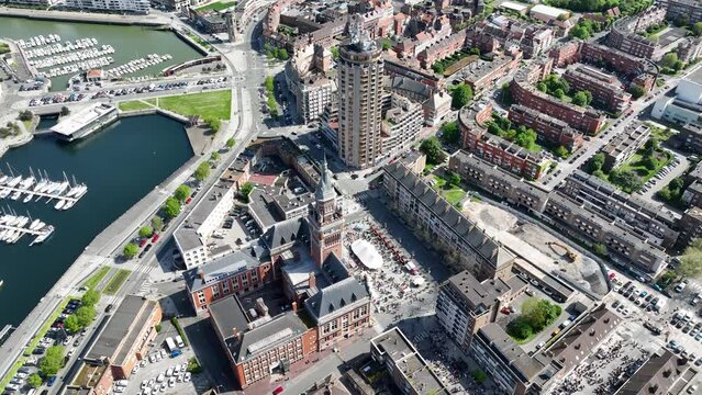 Dunkirk city hall and city skyline in France.