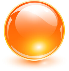 Shiny glass ball, orange trasparent sphere.