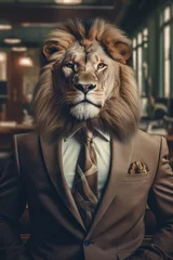 Schilderijen op glas Strong and powerful lion business man © Guido Amrein