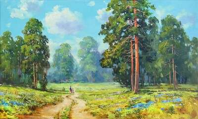 landscape with trees and flowers