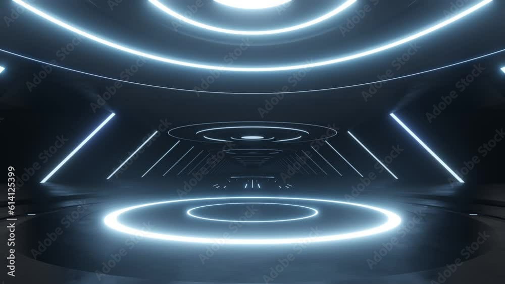 Leinwandbilder 3d rendering of dark abstract sci-fi tunnel, Futuristic spaceship corridor. Loop animation.