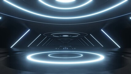 3d rendering of dark abstract sci-fi tunnel, Futuristic spaceship corridor. Loop animation.