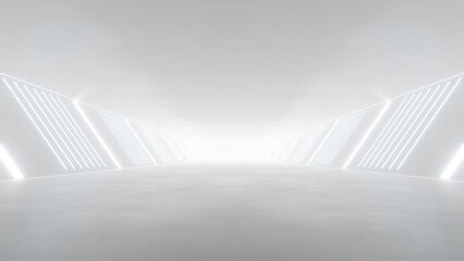 3d rendering of white abstract sci-fi tunnel, Futuristic spaceship corridor. © nuchao