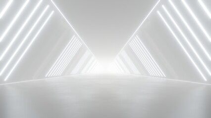 3d rendering of white abstract sci-fi tunnel, Futuristic spaceship corridor. © nuchao