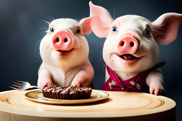 Pig eats cake  created using AI Generative Technology	
