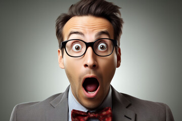 Surprised man in office clothes. Shocked businessman portrait. AI generated - obrazy, fototapety, plakaty