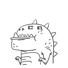 Dino cartoon doodle. Isolated on white. Vector illustration.