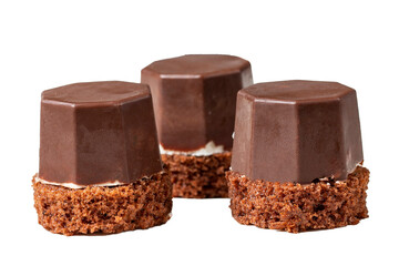 Cookies covered in milk chocolate. Liquid chocolate chip cookies isolated on white background. Close up