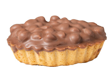 Chocolate pie. Hazelnut, cream and chocolate pie isolated on white background. Close up