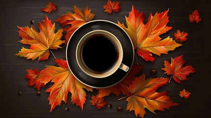 Romantic hygge autumn composition with two cups of hot aromatic coffee. Generative Ai