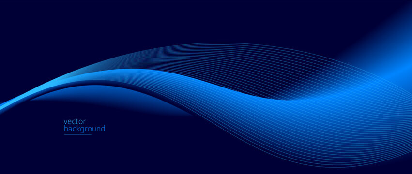 Flowing dark blue curve shape with soft gradient vector abstract background, relaxing and tranquil art, can illustrate health medical or sound of music.