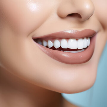 primer plano sonrisa y dientes blancos de mujer irreconocible, Concepto de salud dental