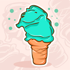 colorful line art mint flavour ice cream in cone