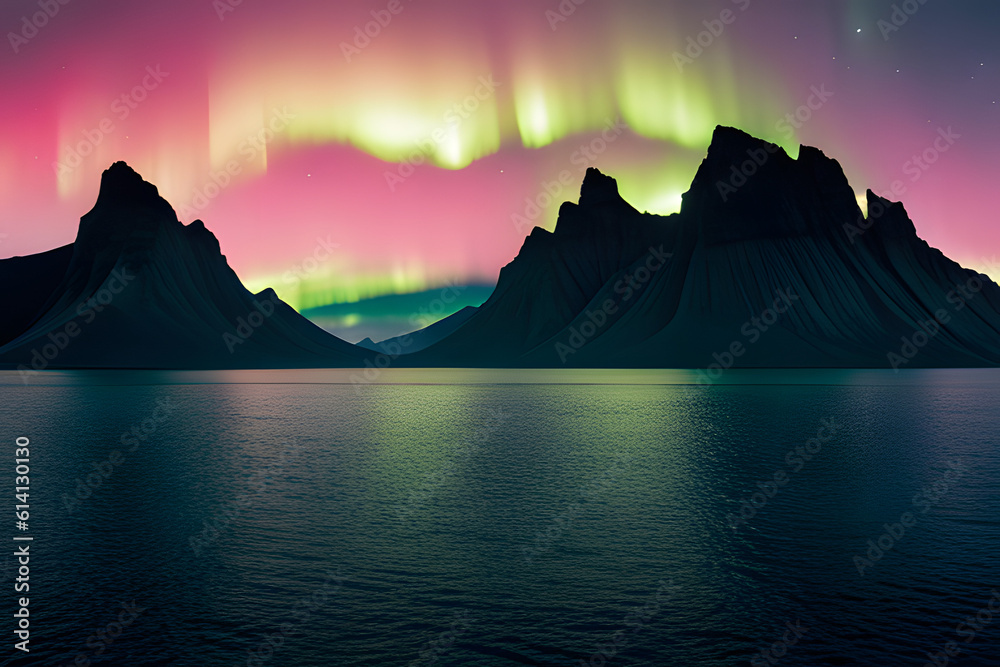 Wall mural sunset over the mountains created using ai generative technology