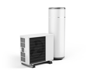 Heat pump and tank isolated on white - 3d rendering