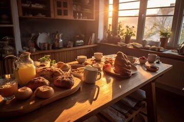 Fototapeta na wymiar the buffet breakfast awaits you Generative AI