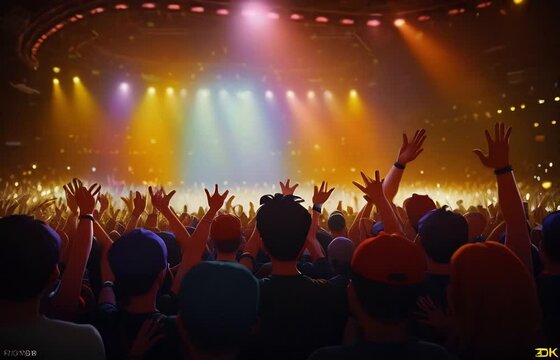 crowd of people at a concert with their hands in the air