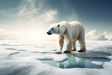 Plakat polar bear on melting ice