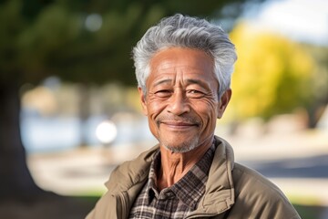 A close - up shot of a senior man enjoying a leisurely walk in a scenic park, representing active aging and healthy lifestyle. Generative AI