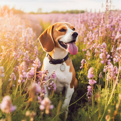 Blooming Beauty: Adorable Beagle Enjoys Nature's Colorful Flower Field