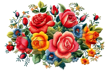 traditional ethnic Ukrainian embroidered stitch with roses and flowers, generative ai