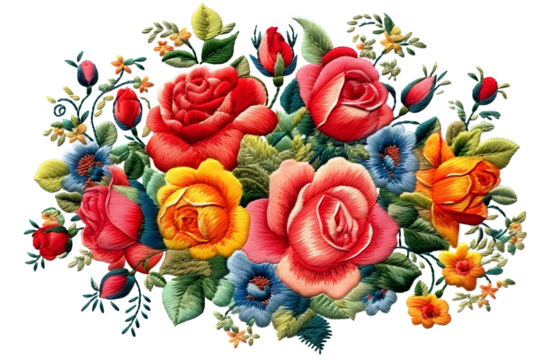 traditional ethnic Ukrainian embroidered stitch with roses and flowers, generative ai