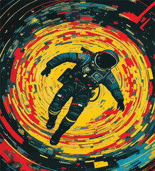 Vibrant Vector Painting of a Lost Astronaut in Space. Stellar Wonderland