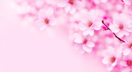 Pink flowers on a light pink background. Abstract petals and floral wallpaper. Cherry blossoms, generative ai