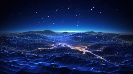 Obraz premium Abstract technology futuristic illustration with a line of bright particles for background or wallpaper