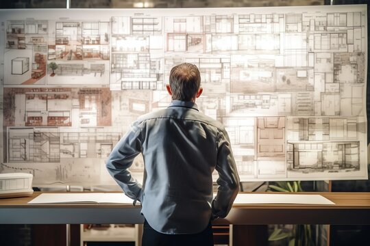 An architect looking at a blueprint. generative AI