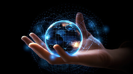hand holding digital globe