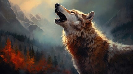 The wolf howling on the mountaintop - obrazy, fototapety, plakaty